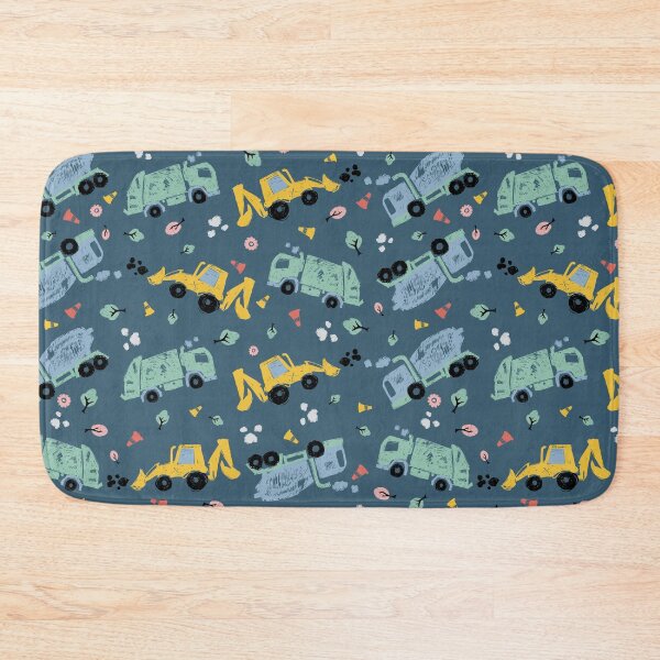 Item preview, Dark blue pen sketch doodle cute tilted cement trucks transport vehicles seamless pattern designed and sold by jamiesoondesign.