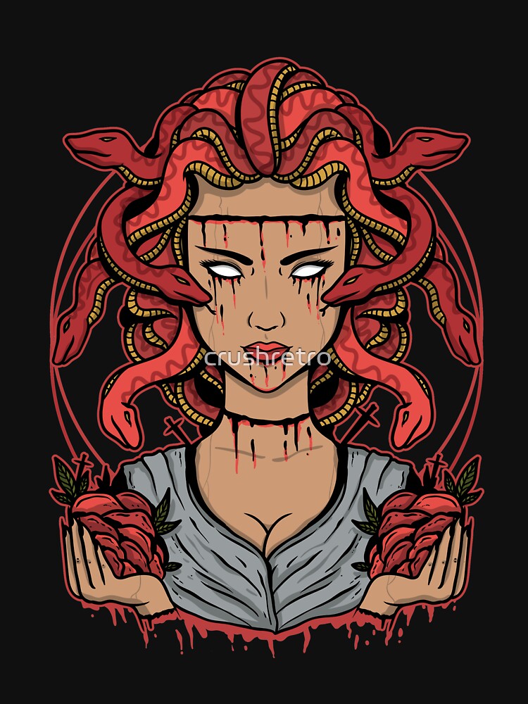 Medusa Abstract Snakes Greek Mythology Blood Hearts Essential T-Shirt for  Sale by crushretro