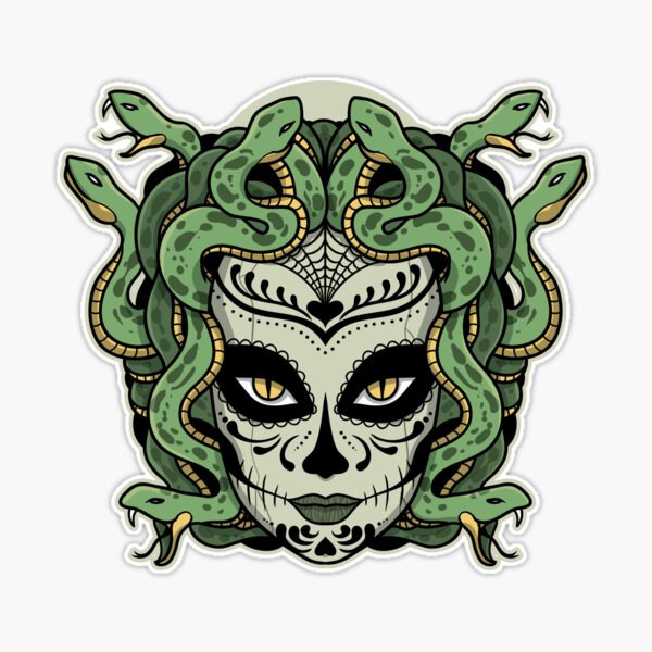 Medusa Snakes Greek Mythology Dia De Los Muertos Sticker for Sale