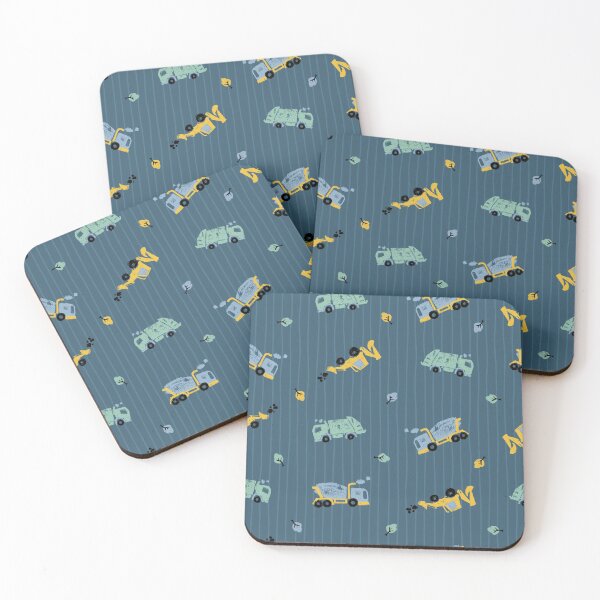 Item preview, Dark blue pen sketch rows of medium cute cement trucks transport vehicles seamless pattern with vertical stripes. designed and sold by jamiesoondesign.