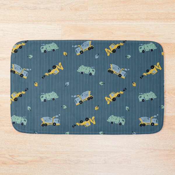 Item preview, Dark blue pen sketch rows of medium cute cement trucks transport vehicles seamless pattern with vertical stripes. designed and sold by jamiesoondesign.
