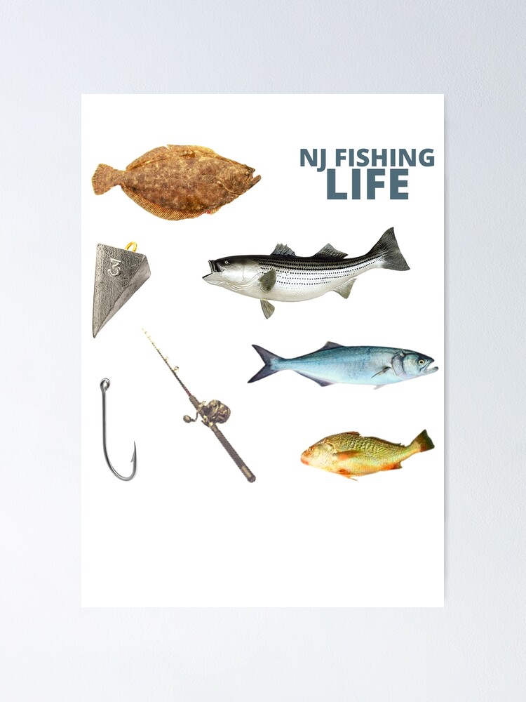 NJ NY MD Fishing Life Flounder Striped Bass Blue Fish Croaker Surf Tackle Sticker  Pack Poster for Sale by CBCreations73