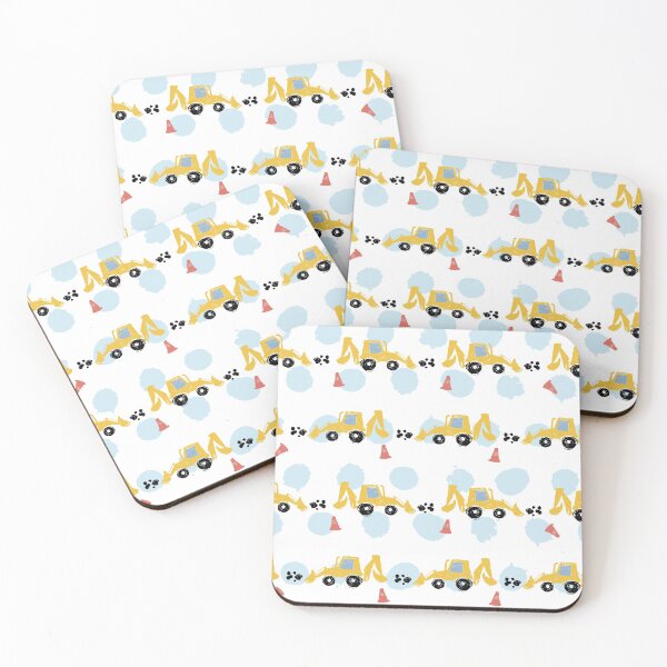 Item preview, White pastel pen skech rows of cute backhoe excavator seamless pattern with light blue polka dots.  designed and sold by jamiesoondesign.