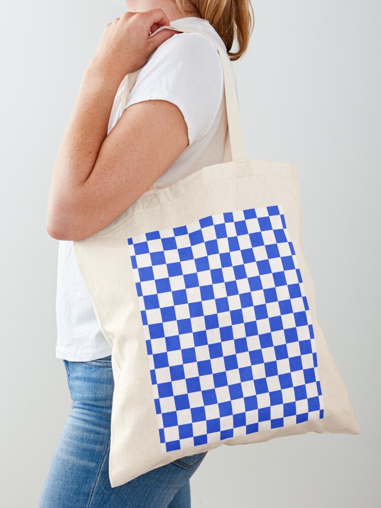 White Checkered Pattern Tote Bag