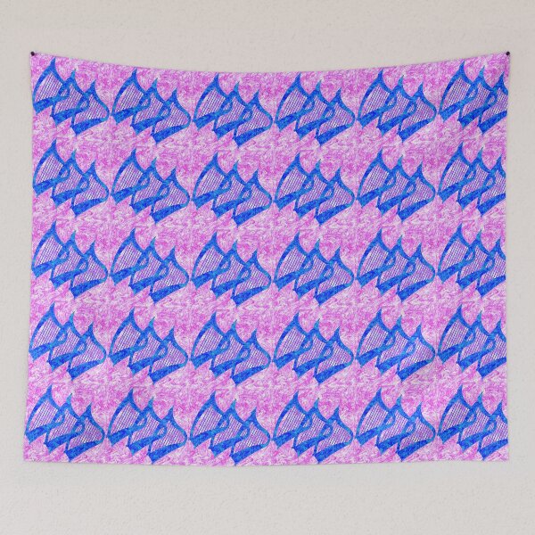 Item preview, Three blue harps on a pink patterned background designed and sold by Only1helen.