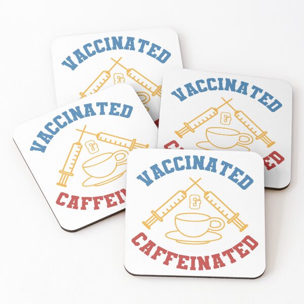 Item preview, Vaccinated And Caffeinated Badge designed and sold by anghelapparel.