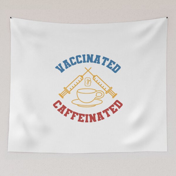 Item preview, Vaccinated And Caffeinated Badge designed and sold by anghelapparel.