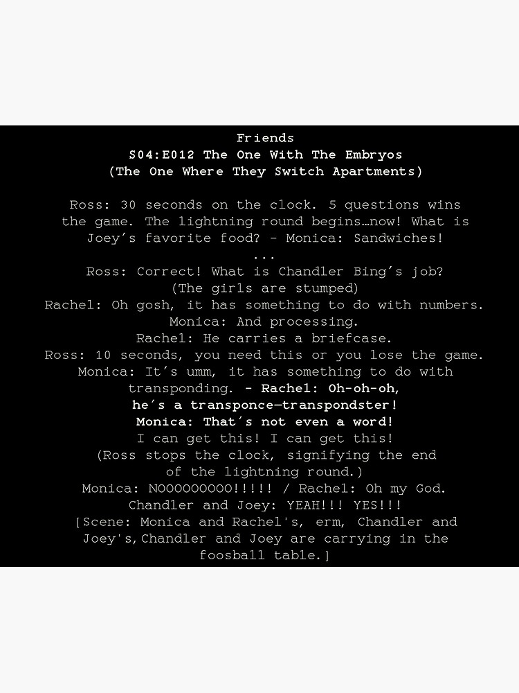 "Friends The One Where They Switch Apartments" Poster for Sale by X