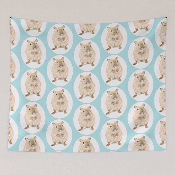 Item preview, Hamster, coloured pencil drawing (blue background) designed and sold by SandraWarmerdam.