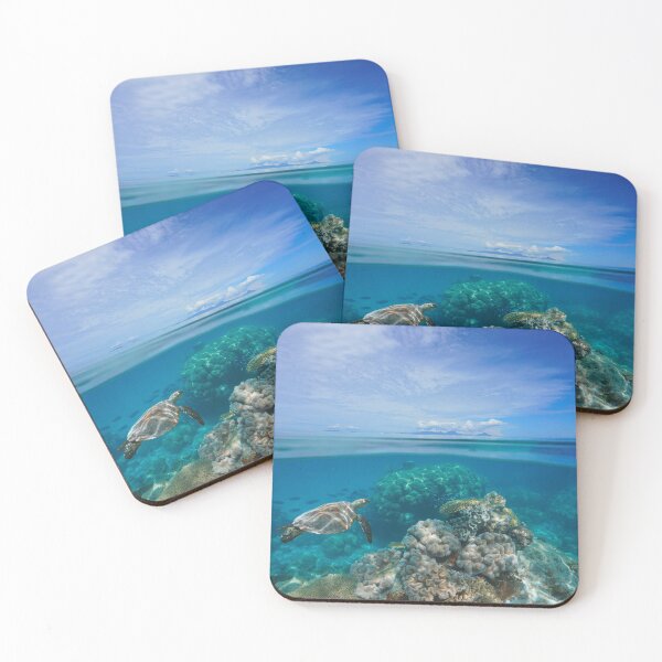 Item preview, Tropical seascape coral reef underwater and islands at the horizon designed and sold by Seaphotoart.