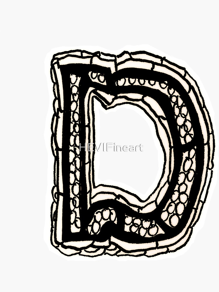 Upper case black and white alphabet Letter D by HEVIFineart