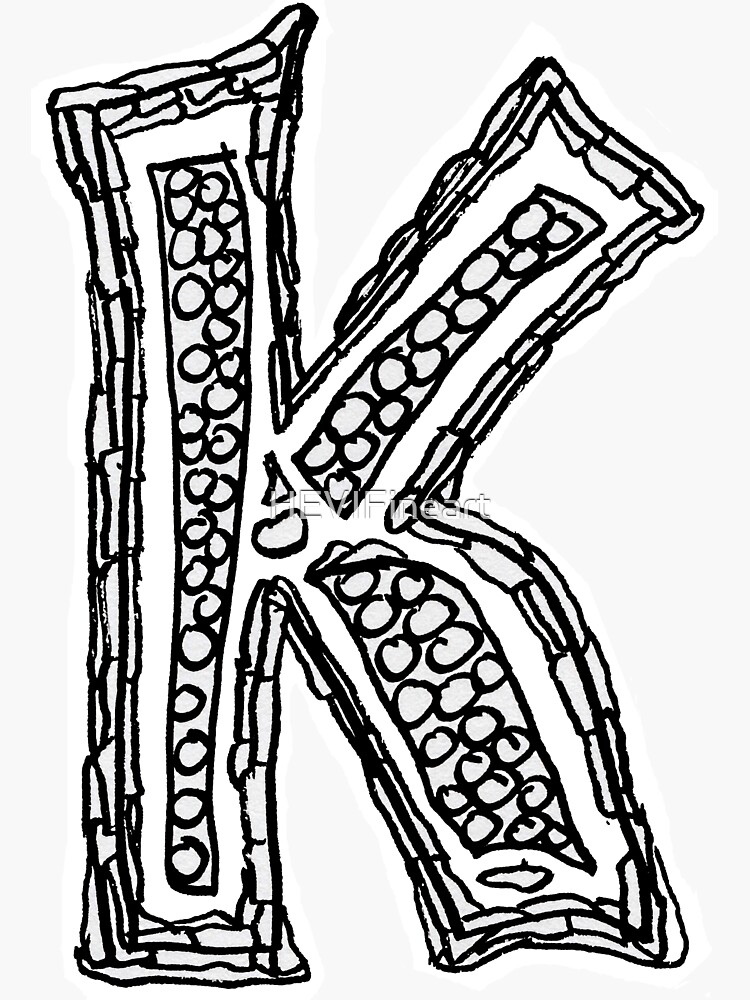 Upper case black and white alphabet Letter K by HEVIFineart