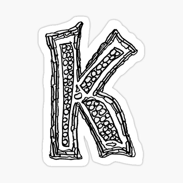 Upper case black and white alphabet Letter K Sticker