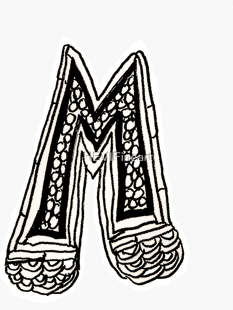 Upper case black and white alphabet M by HEVIFineart