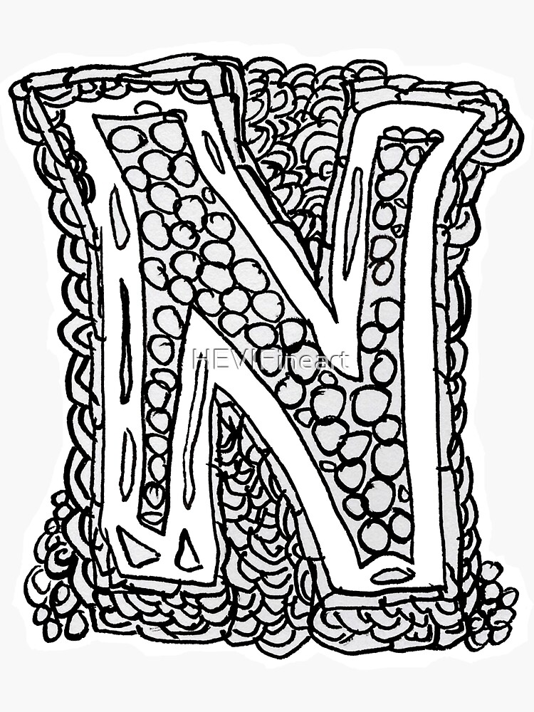 Upper case black and white alphabet N by HEVIFineart
