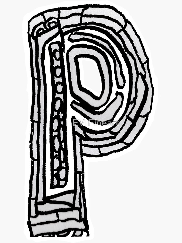 Upper case black and white alphabet Letter P by HEVIFineart