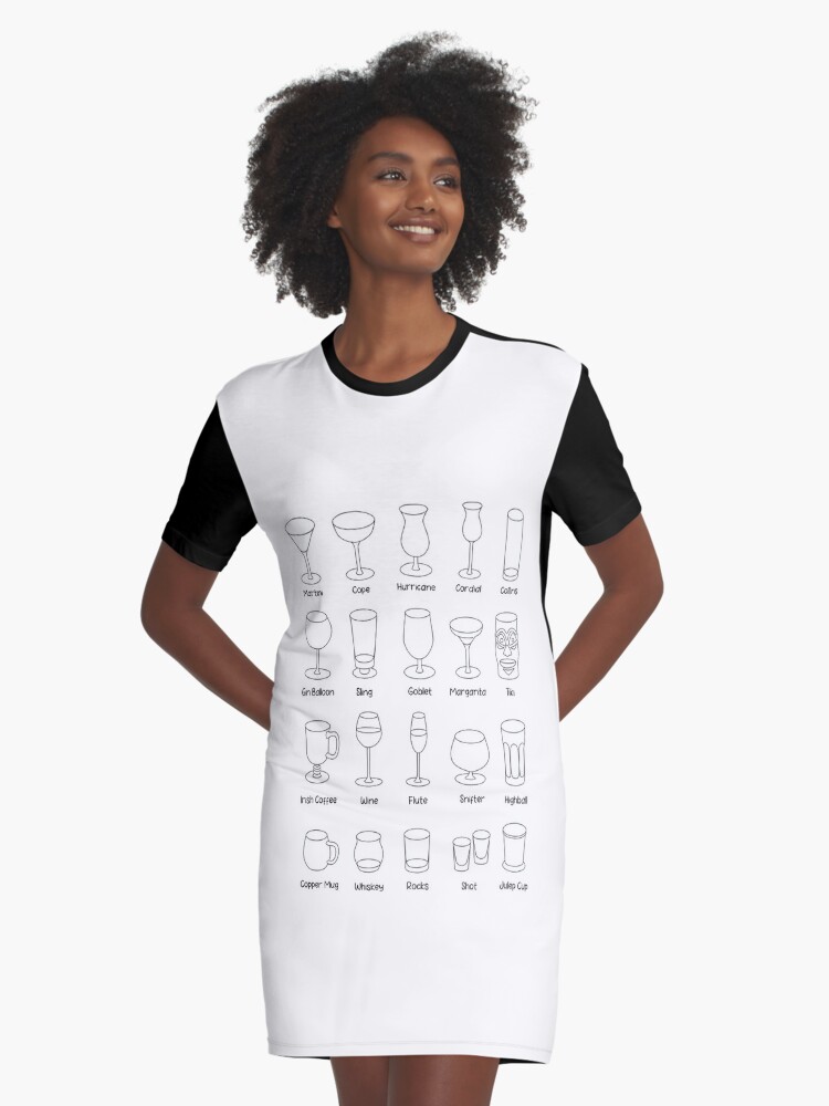 Collection set of hand-drawn doodle cartoon style vector icon  illustrations. Various alcohol cocktail glasses high ball martini margarita  old fashioned shot.  Graphic T-Shirt Dress for Sale by crannnk