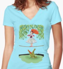 Camiseta entallada de cuello en V Lindo halloween La niña cocodrilo Circo mortal