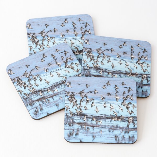 Item preview, A gaggle of sandpipers fly over glassy water. designed and sold by FindYouByZ.