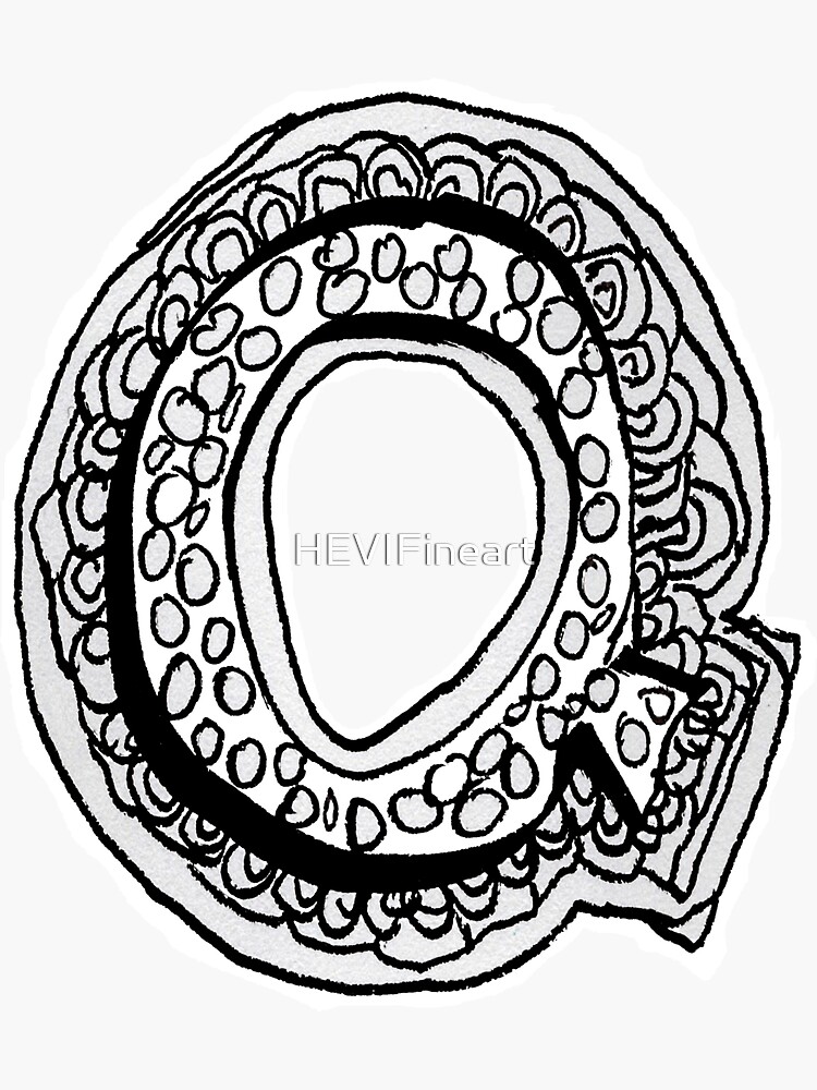 Upper case black and white alphabet Letter Q by HEVIFineart