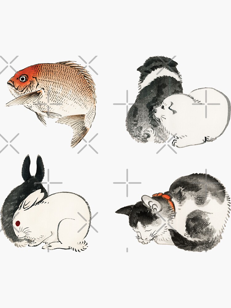 Thumbnail 3 of 3, Sticker, Japanese style animals by Kōno Bairei designed and sold by ElectricFangs.