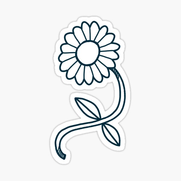 Black and White Watercolor Daisy Doodle | Sticker