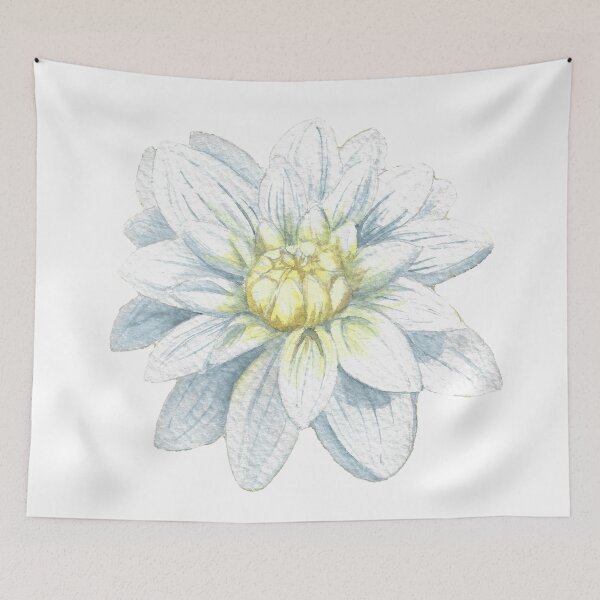 Item preview, White and yellow dahlia flower watercolor painting designed and sold by L'Atelier Oranjade.