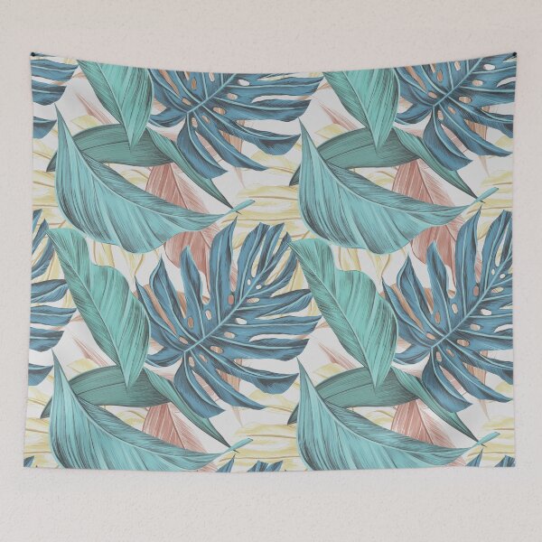 Item preview, Tropical Vibe Leafy Pattern Design in Muted Blues and Greens designed and sold by JulieSouster.