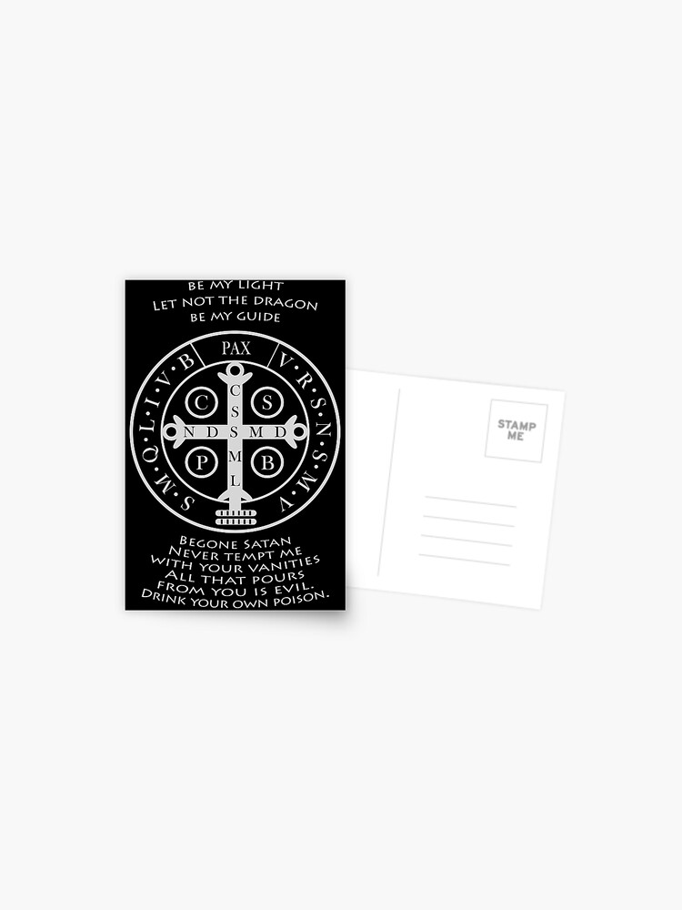 Saint Benedict Medal with prayer(on black) Postcard for Sale by