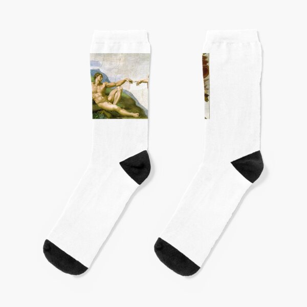 Michelangelo. The Creation of Adam. 1510. Genesis, Ceiling, Sistine Chapel, Rome, Touch of God. Socks