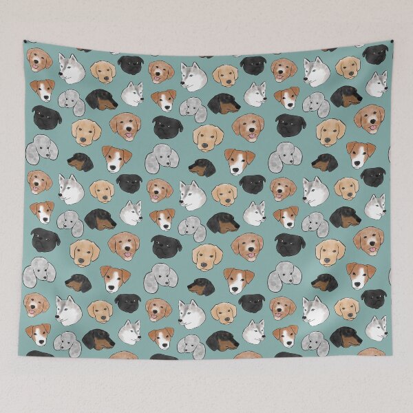 Item preview, Pack of dogs on teal background designed and sold by sarahlcreative.