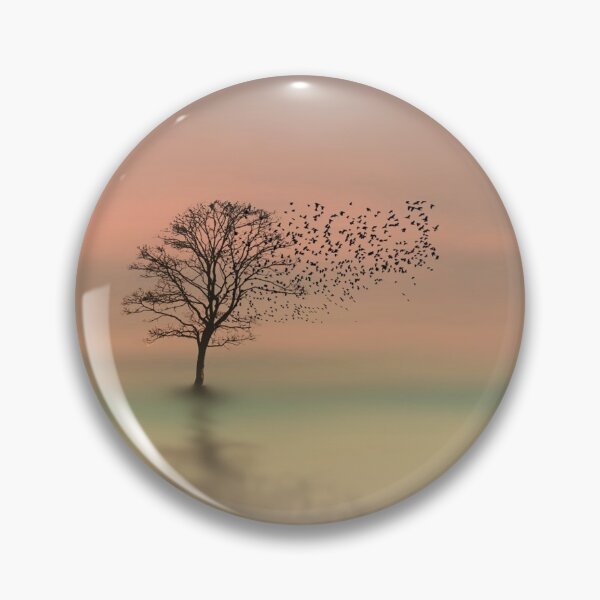Item preview, Birds Flying from the Faraway Alone Tree In the Dawn Landscape Violet-Orange Sky designed and sold by Anmol Arts.