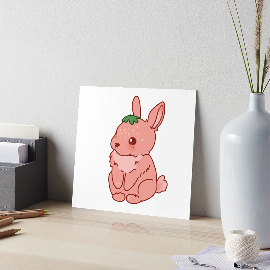 絵画 strawberry & cutie rabbit Cute bunny with strawberry. berry sweet. illustration