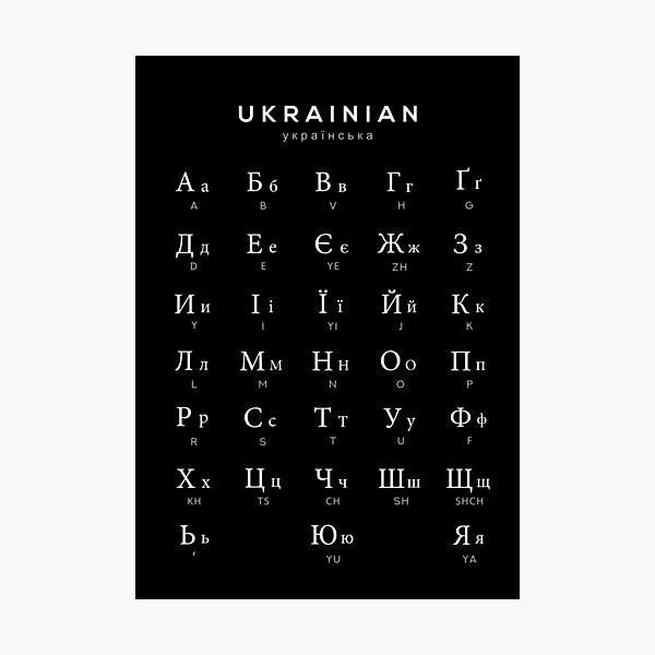 "Ukrainian Alphabet Chart, Ukraine Cyrillic Language Chart, Black ...