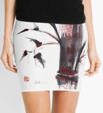 Crimson in the Mist - India ink bamboo wash painting Mini Skirt