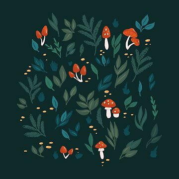Artwork thumbnail, Leaves and mushrooms green by Elenanaylor