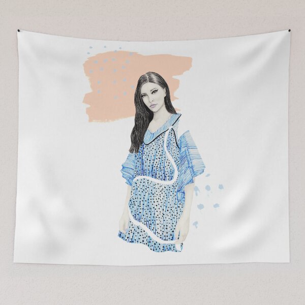 Item preview, peach & blue - fashion illustration designed and sold by melaniab-art.