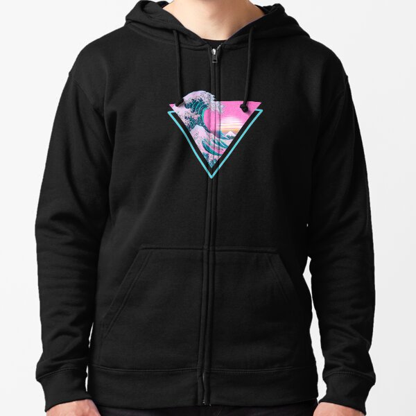 Vaporwave Aesthetic Great Wave Retro Triangle Zipped Hoodie