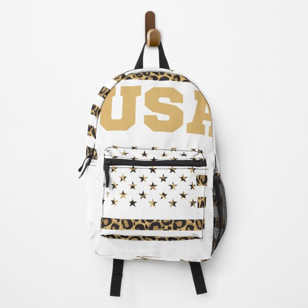 Vista previa del artículo con la obra «Bandera estadounidense con estampado de leopardo animal para el 4 de julio en blanco», diseñado y vendido por Labradoodlesetc.