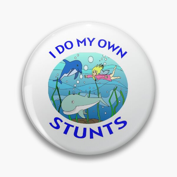 Item preview, I Do My Own Stunts Cute Funny Girl Free Diver with Dolphin and Shark designed and sold by KeysTreasures.