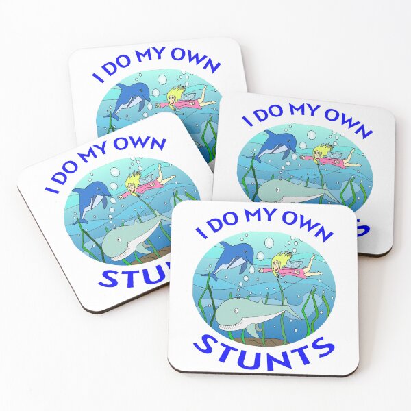 Item preview, I Do My Own Stunts Cute Funny Girl Free Diver with Dolphin and Shark designed and sold by KeysTreasures.