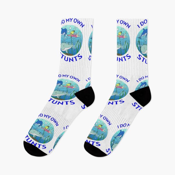 Item preview, I Do My Own Stunts Cute Funny Girl Free Diver with Dolphin and Shark designed and sold by KeysTreasures.