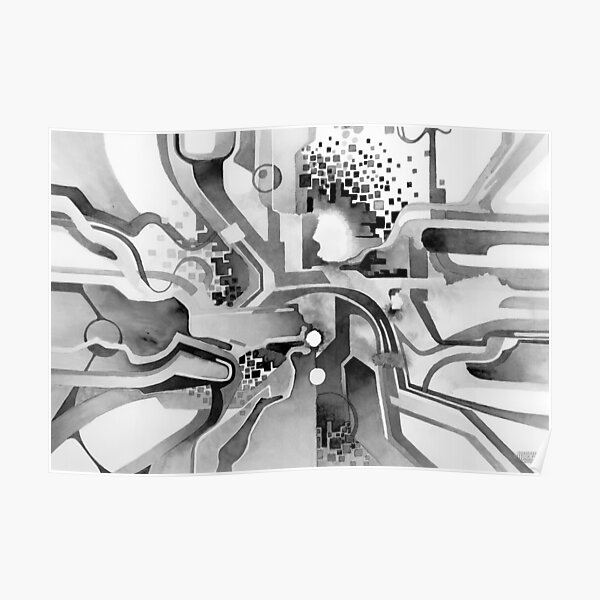 Sunberry - Abstract Watercolor Painting - Black and White Poster