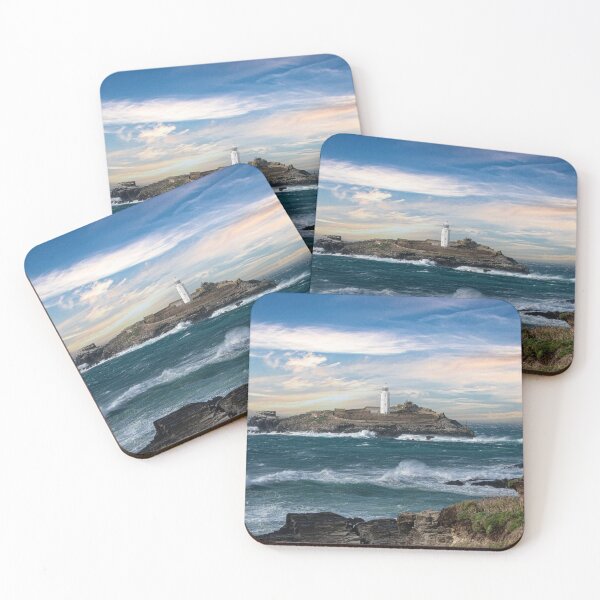 Item preview, Godrevy lighthouse from Hyale beach at sunset designed and sold by kathleenjean.