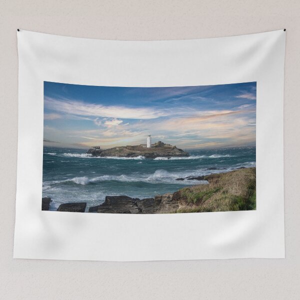 Item preview, Godrevy lighthouse from Hyale beach at sunset designed and sold by kathleenjean.