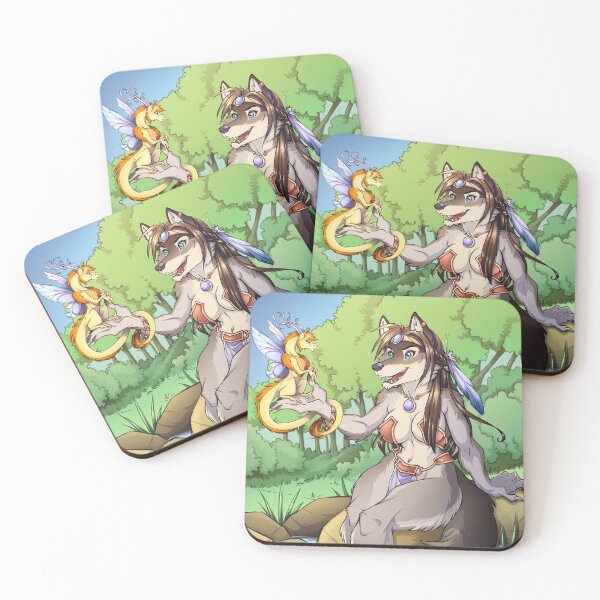 Item preview, Wolf Lake Furry Art Fantasy with Dragon Familiar  designed and sold by cybercat.