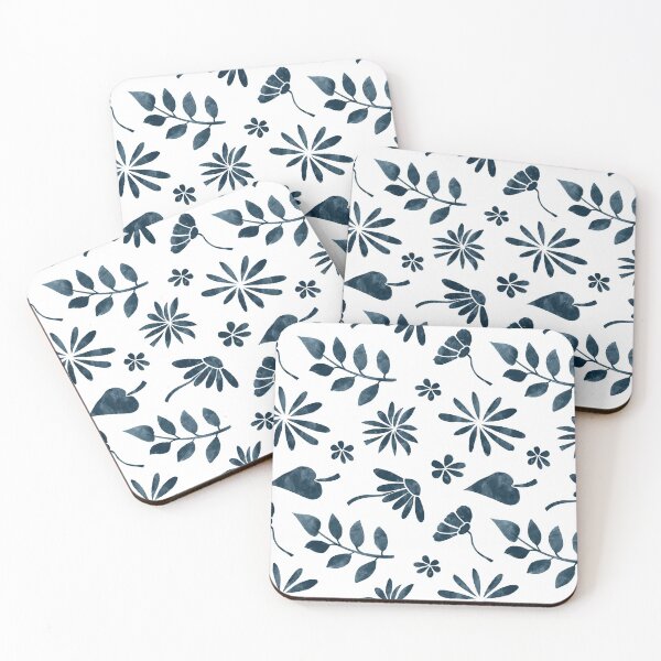 Item preview, Modern dark blue watercolor floral pattern  designed and sold by Leya6.