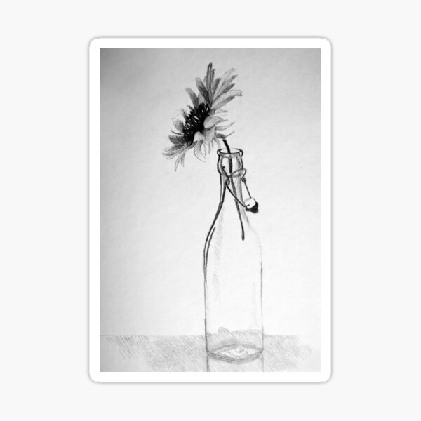 Colorful gentle drawing of flower in a glass bottle Sticker