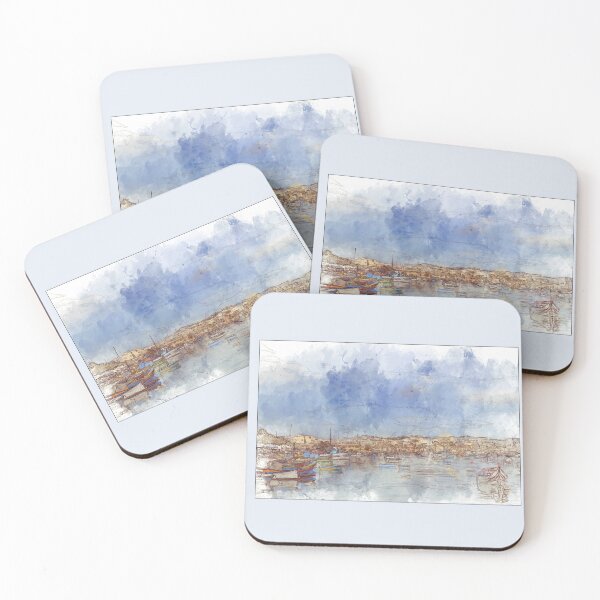 Item preview, Picturesque Fishing Harbor of Marsaxlokk - Malta - Line and Wash Drawing designed and sold by Retro Art Factory.
