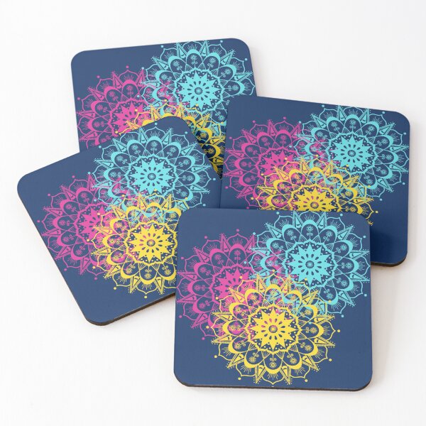 Item preview, Beautiful mandala pattern in shades of teal blue pink and gold yellow. designed and sold by ittybittyowl.